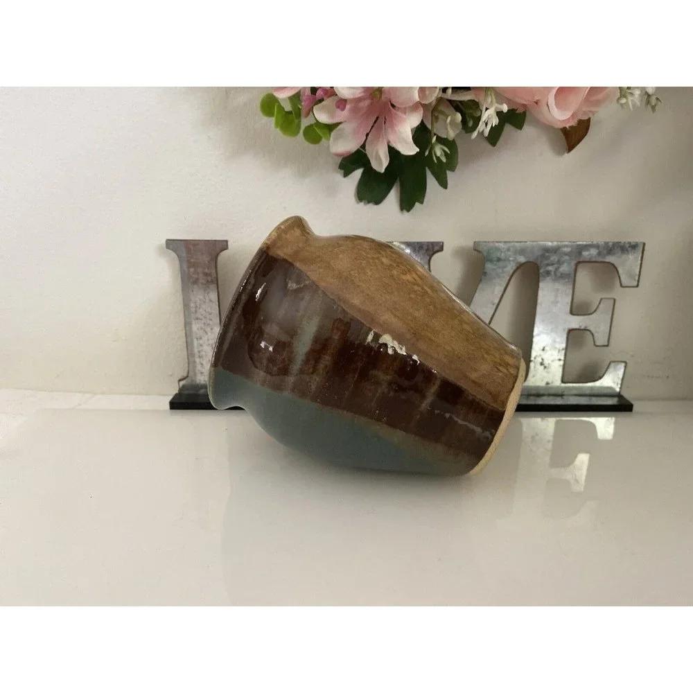 Blue and Brown Glazed Rare Signed by Artist Jen O MCM Studio Art Pottery Vase 5